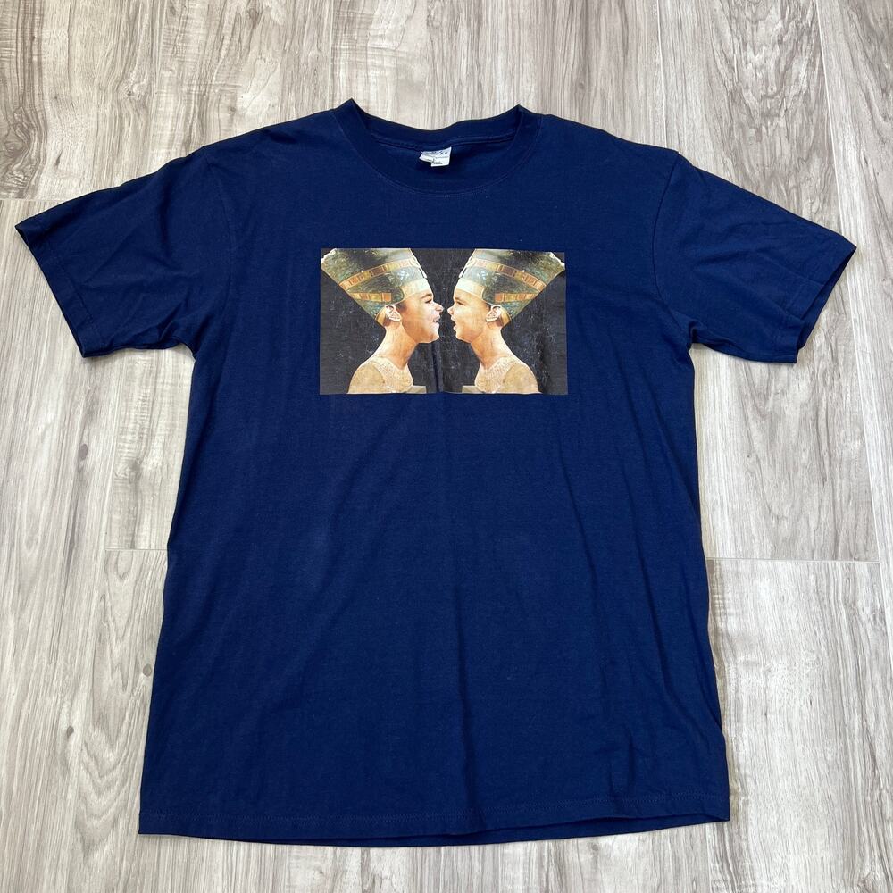 Vintage MJ Soffe Egyptian Art Graphic Tee Navy Blue Made in USA L